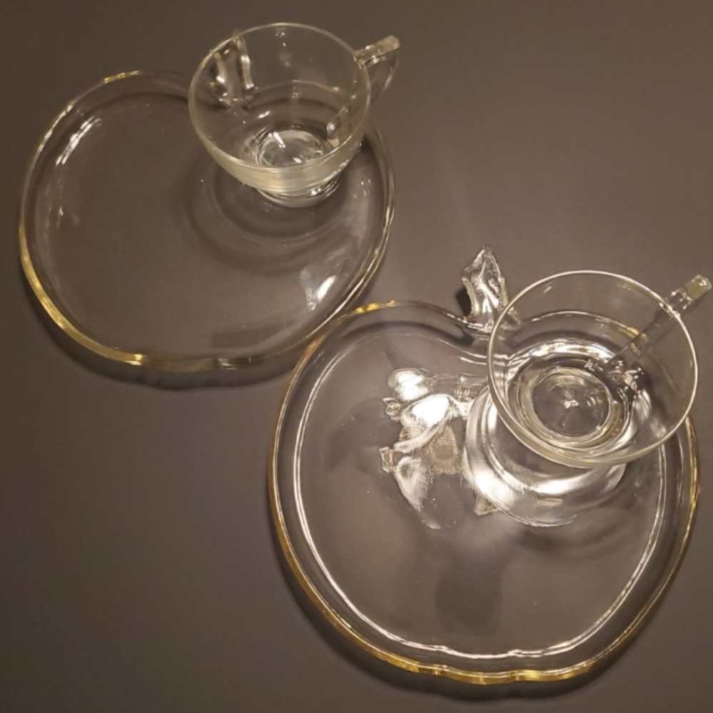 Glass apple snack plates and tea cup sets, Tea cup and saucer sets, Apple Patter